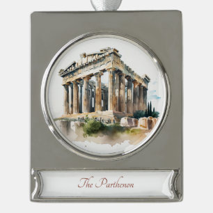 Das Parthenon Wasserfarbenbild Banner-Ornament Silber