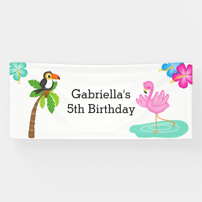 Das Party der bunte tropische Flamingo-Kinder Banner (Horizontal)