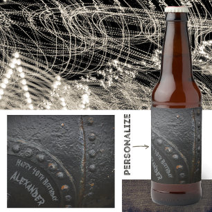 Das Party eines Mannes mit schwarzem Industriestan Bierflaschenetikett