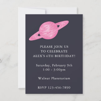 Das Party "Space Themed Planet" in Blau und Rosa Einladung