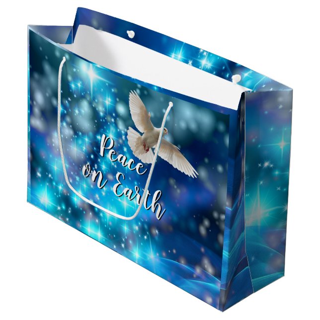 Das passende Blue Dove Peace Weihnachten Große Geschenktüte (Vorderseite Schrägansicht)