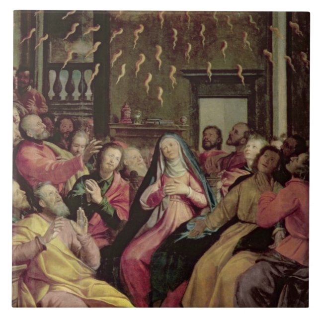 Das Pentecost, c.1598 (Öl auf Platte) Fliese (Vorderseite)