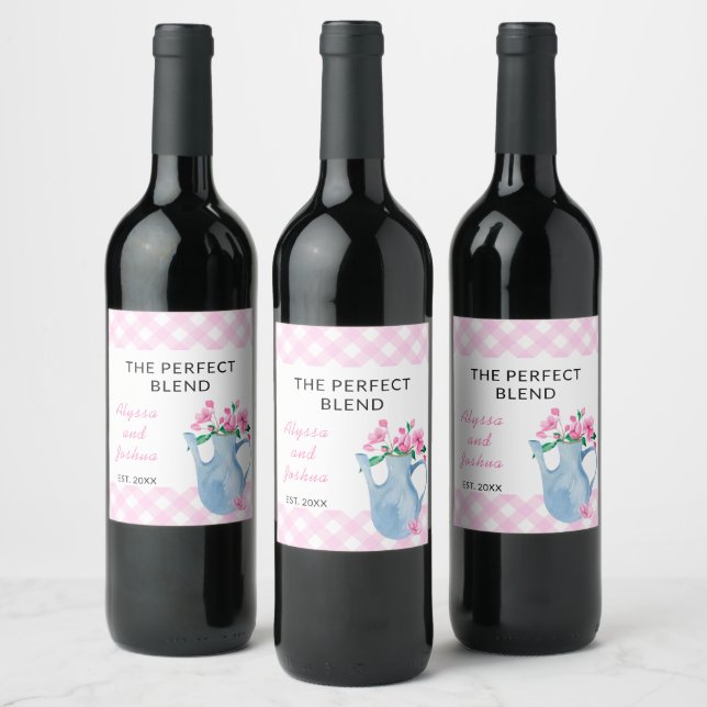 Das perfekte Blend Pink Gingham Tea Party Weinetikett (Flaschen)