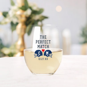 Das perfekte Match-Fußball-Hochzeitmonogramm Weinglas Ohne Stiel