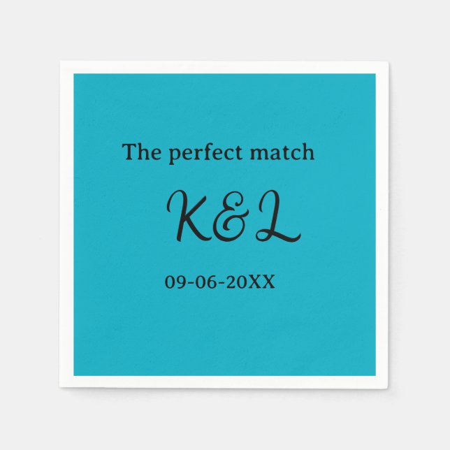 Das perfekte Match-Paar Namensbuchstabe Datum Blau Serviette (Vorderseite)
