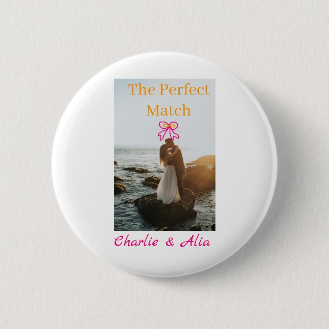 Das perfekte Paar Hochzeitspaar Foto retro rosa Button (Vorderseite)