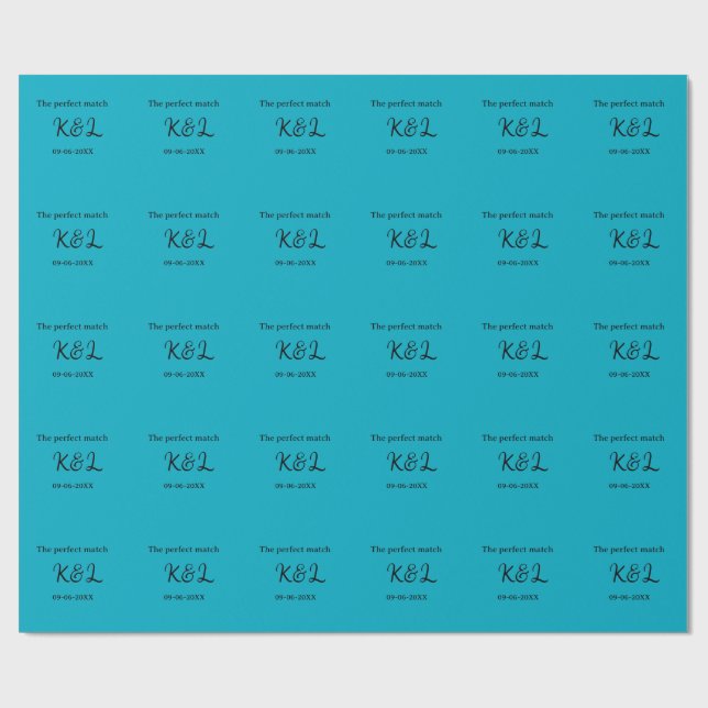 Das perfekte Paar Name Buchstabe Datum blau sim Geschenkpapier (Flach)