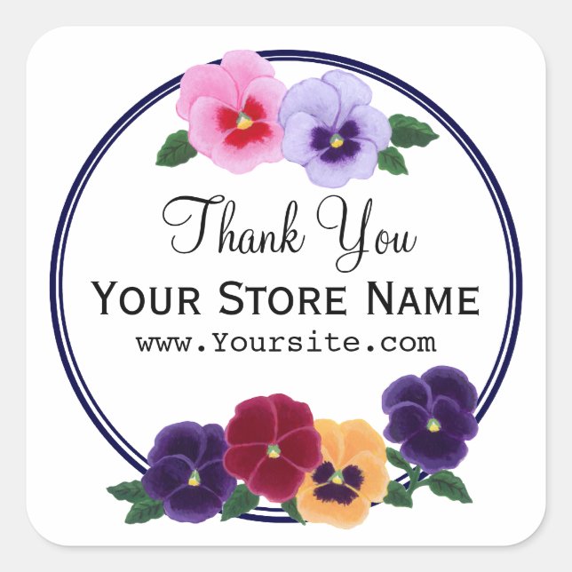 Das personalisierte Blumen Stiefmütterchen dankt Quadratischer Aufkleber (Vorderseite)