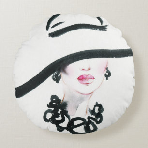 Das Portrait einer Frau in Aquarellfarben, abstrak Rundes Kissen