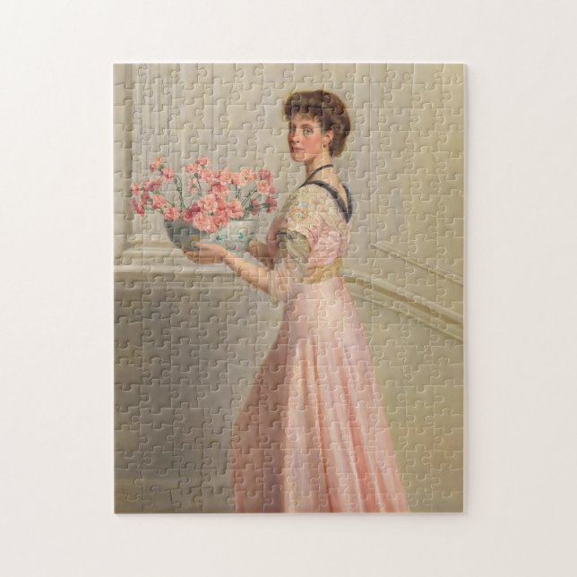 Das Portrait einer Frau in Rosa | John Collier Puzzle (Vertikal)