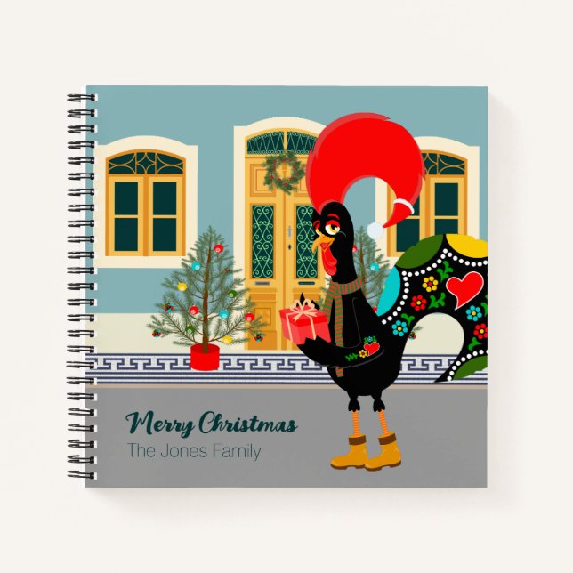 Das portugiesische Rooster mit einem Weihnachtsges Notizbuch (Vorderseite)