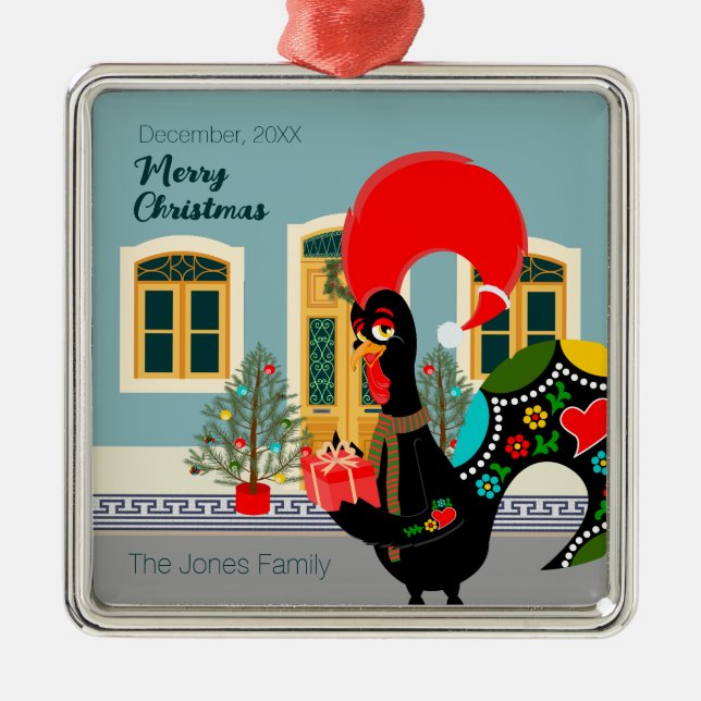 Das portugiesische Rooster mit einem Weihnachtsges Ornament Aus Metall (Vorne)