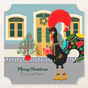 Das portugiesische Rooster mit einem Weihnachtsges Untersetzer