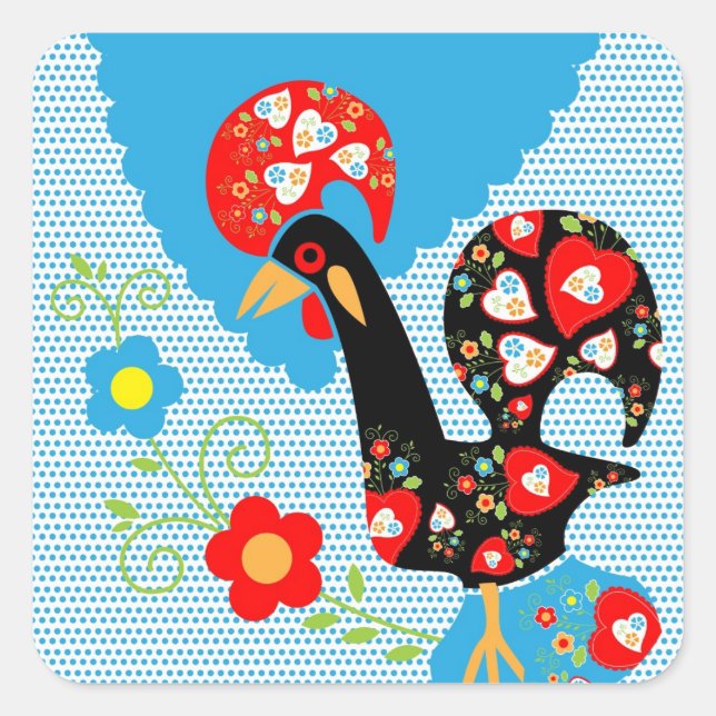 Das portugiesische Rooster von Barcelos Quadratischer Aufkleber (Vorderseite)