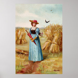 Das Posterprint Die Frau auf dem Weizenfeld Poster