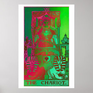Das psychedelische Poster der Chariot-Tarot-Karte