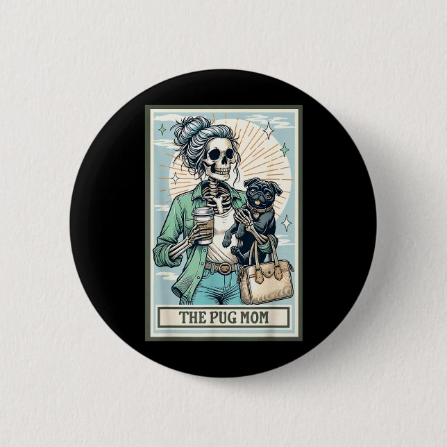 Das Pug-Mutter-Skelett-Geschenk Spooky Season Hall Button (Vorderseite)