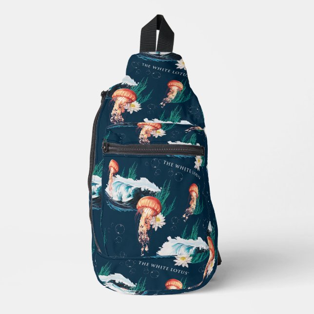Das Quallen-Muster des weißen Lotus Ocean Crossbody Bag (Vorderseite)