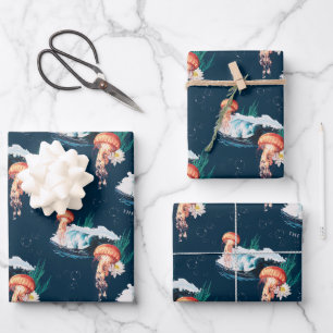 Das Quallen-Muster des weißen Lotus Ocean Geschenkpapier Set