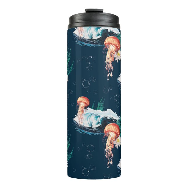 Das Quallen-Muster des weißen Lotus Ocean Thermosbecher (Vorderseite)