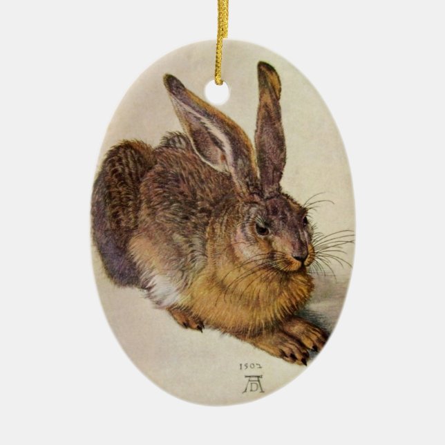 DAS RABBIT (JUGENDLICHE Hase) OSTEREIER MIT BLUME Keramik Ornament (Vorne)