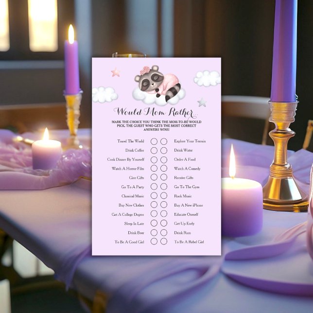 Das Raccoon Girl Baby Duwer Spiel würde eher Mama. (Raccoon Girl Baby Shower Game Would Mom Rather..)