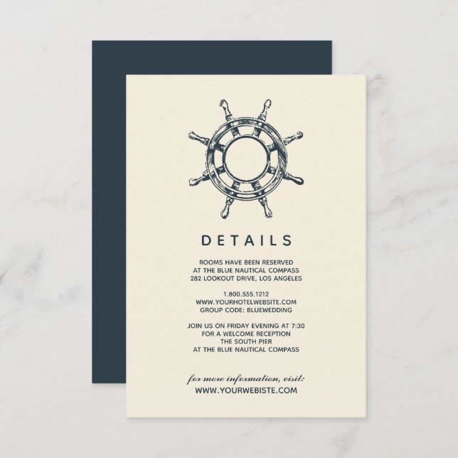 Das Rad des blauen Schiffes | Angaben zum Hochzeit Einladung (Vorne/Hinten)