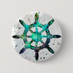Das Rad des Kapitäns in den Farben des blauen grün Button