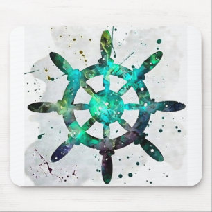 Das Rad des Kapitäns in den Farben des blauen grün Mousepad