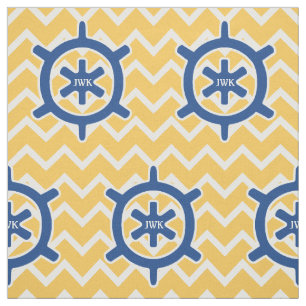 Das Rad-Monogramm des blauen nautischschiffs und Stoff