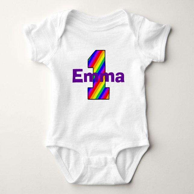 Das Rainbow Strip First Birthday Girl Shirt (Vorderseite)