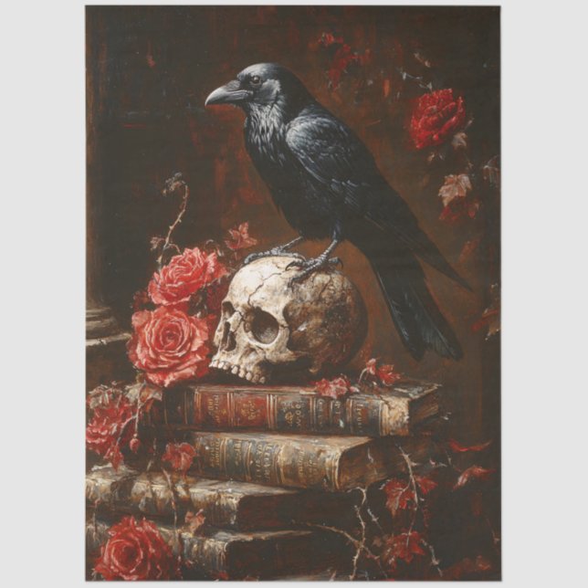 Das "Raven and Skull Gothic Still Life Decoupage" Seidenpapier (Vorderseite)