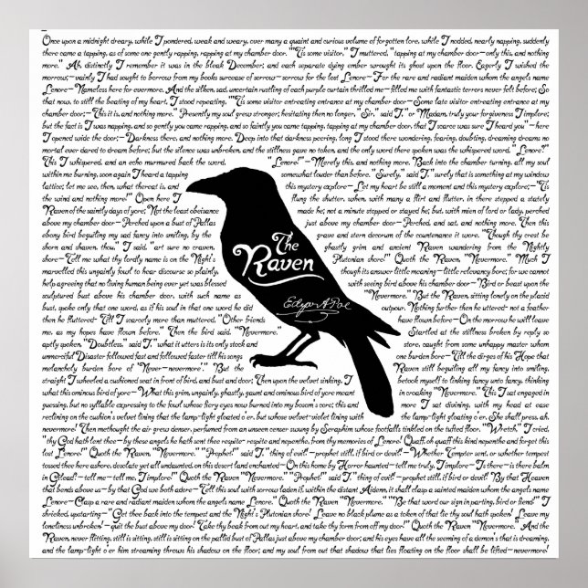 Das Raven Complete Gedicht von Edgar Allan Poe Poster (Vorne)