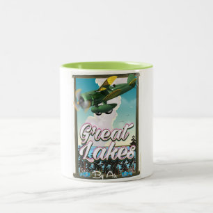 Das Reiseplakat für das Flugzeug der Großen Seen Zweifarbige Tasse