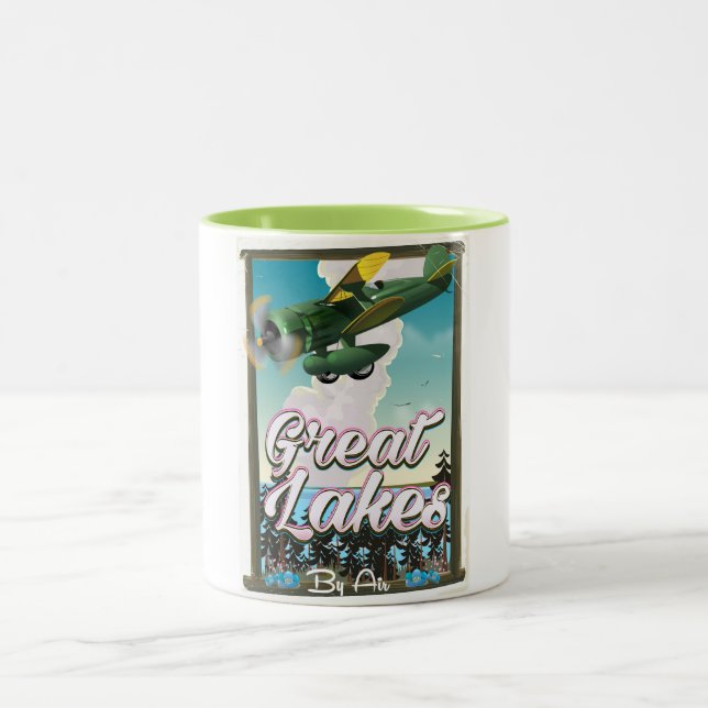 Das Reiseplakat für das Flugzeug der Großen Seen Zweifarbige Tasse (Mittel)