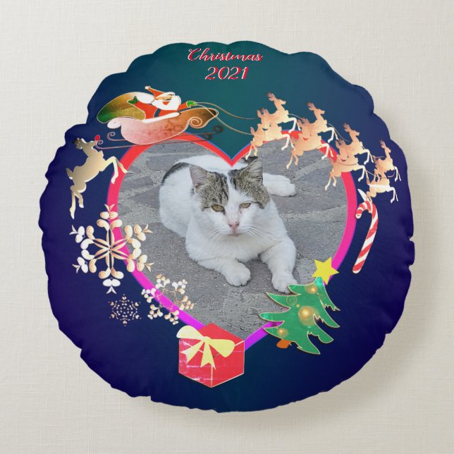 Das Rentier Foto des Weihnachtsmanns Rundes Kissen (Vorderseite)