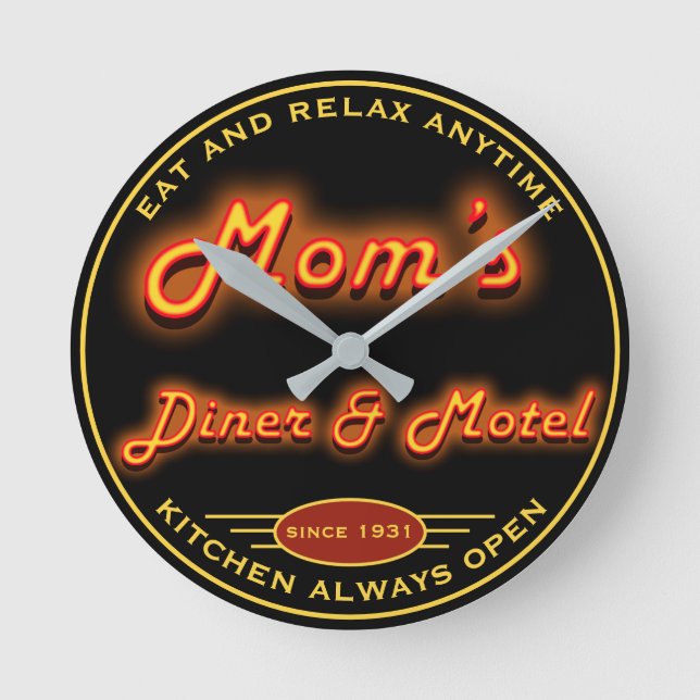 Das Restaurant der Mama u. Motel-Spaß-Imitat-Neon Runde Wanduhr (Vorderseite)