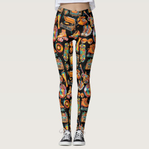 Das Retro-Beat-Muster 4 Schwarzes BG Leggings