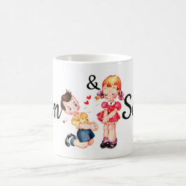 Das Retro Mädchen u. Junge Personnalised des Tasse