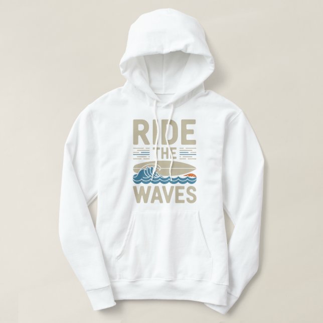 Das Retro-Surfboard-Design der Waves Hoodie (Design vorne)