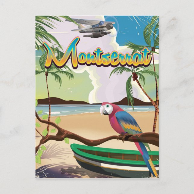 Das Retroposter der Insel Montserrat Postkarte (Vorderseite)