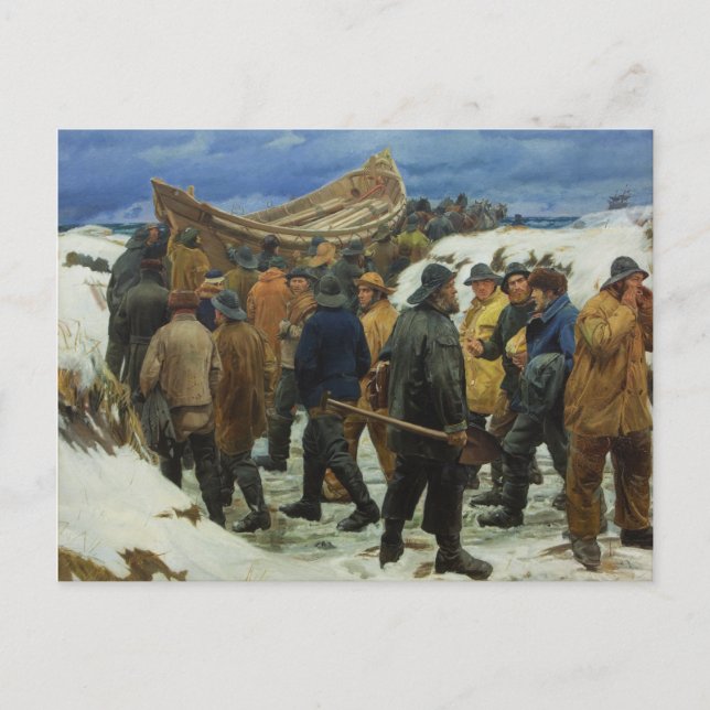 Das Rettungsboot wird von Ancher durch die Dünen g Postkarte (Vorderseite)