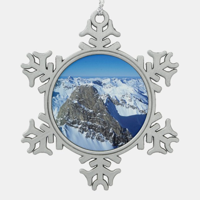 Das Roggspitze St Anton Holiday Card Poster-Foto Schneeflocken Zinn-Ornament (Vorderseite)