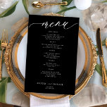 Das romantische Schwarz-Weiß-Menü<br><div class="desc">Einfache weiße und schwarze trendige minimalistische kalligraphische Skript benutzerdefinierte Textvorlage BUDGET erschwingliche Hochzeitsmenu Karte.</div>
