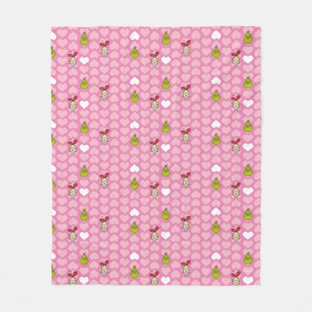 Das rosa Grinch- und Cindy-Lou-Herzmuster Fleecedecke (Vorderseite)