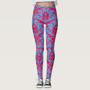 Das rote und blaue Damaskusmuster der Frau Leggings