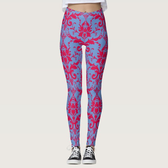 Das rote und blaue Damaskusmuster der Frau Leggings (Vorderseite)