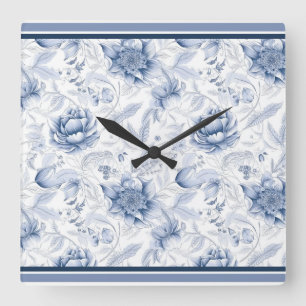 Das Royal Blue Porcelain Blumenmuster Vol.1 Quadratische Wanduhr
