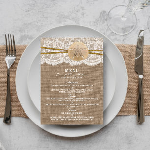 Das rustikale Sand Dollar Wedding Menü Menükarte