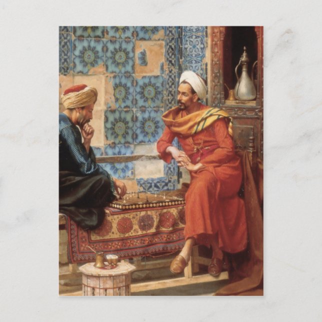 Das Schachspiel im Detail auf der Postkarte (Vorderseite)